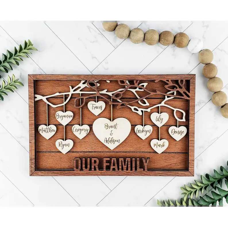 Family Hanging Heart Frame With Large Center Heart - Pleasant Ridge Shop