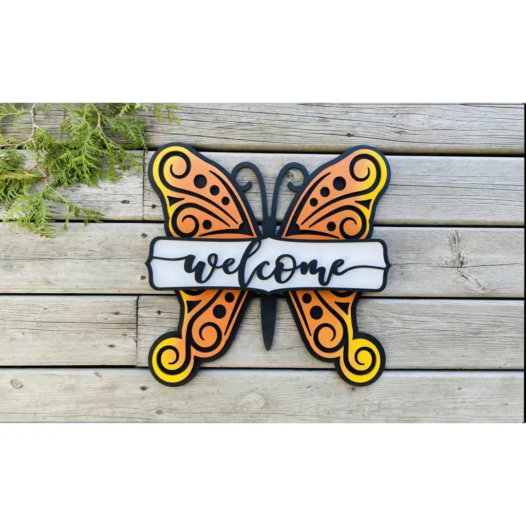 18" Butterfly Welcome sign - Pleasant Ridge Shop