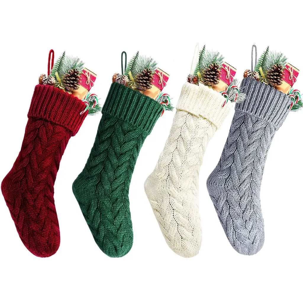 Knitted Christmas Stockings with Leatherette Engraved Name Patch - Pleasant Ridge Shop