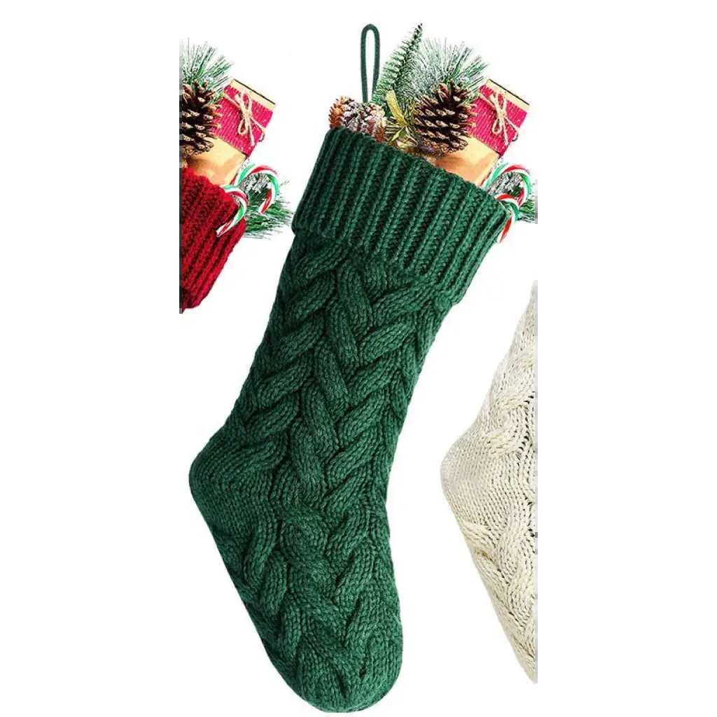 Knitted Christmas Stockings with Leatherette Engraved Name Patch - Pleasant Ridge Shop