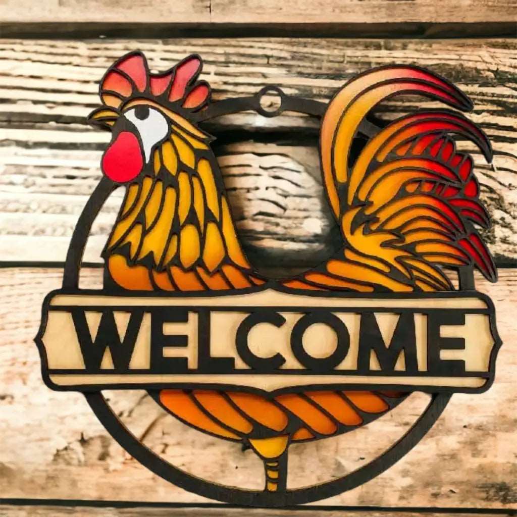 18 or 10 Rooster Welcome sign - Home & Garden
