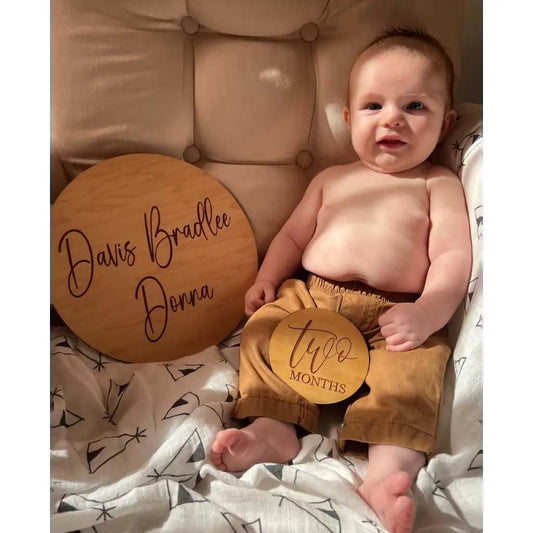 Wood Baby Milestone Markers with Name Round - milestone