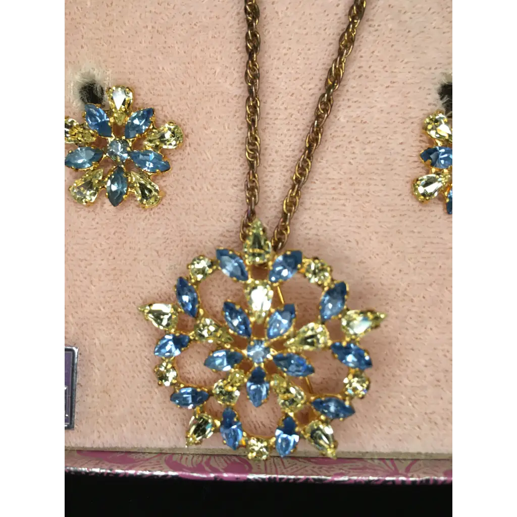 Blue and Clear Gems Necklace and Earrings - Pleasant Ridge Shop