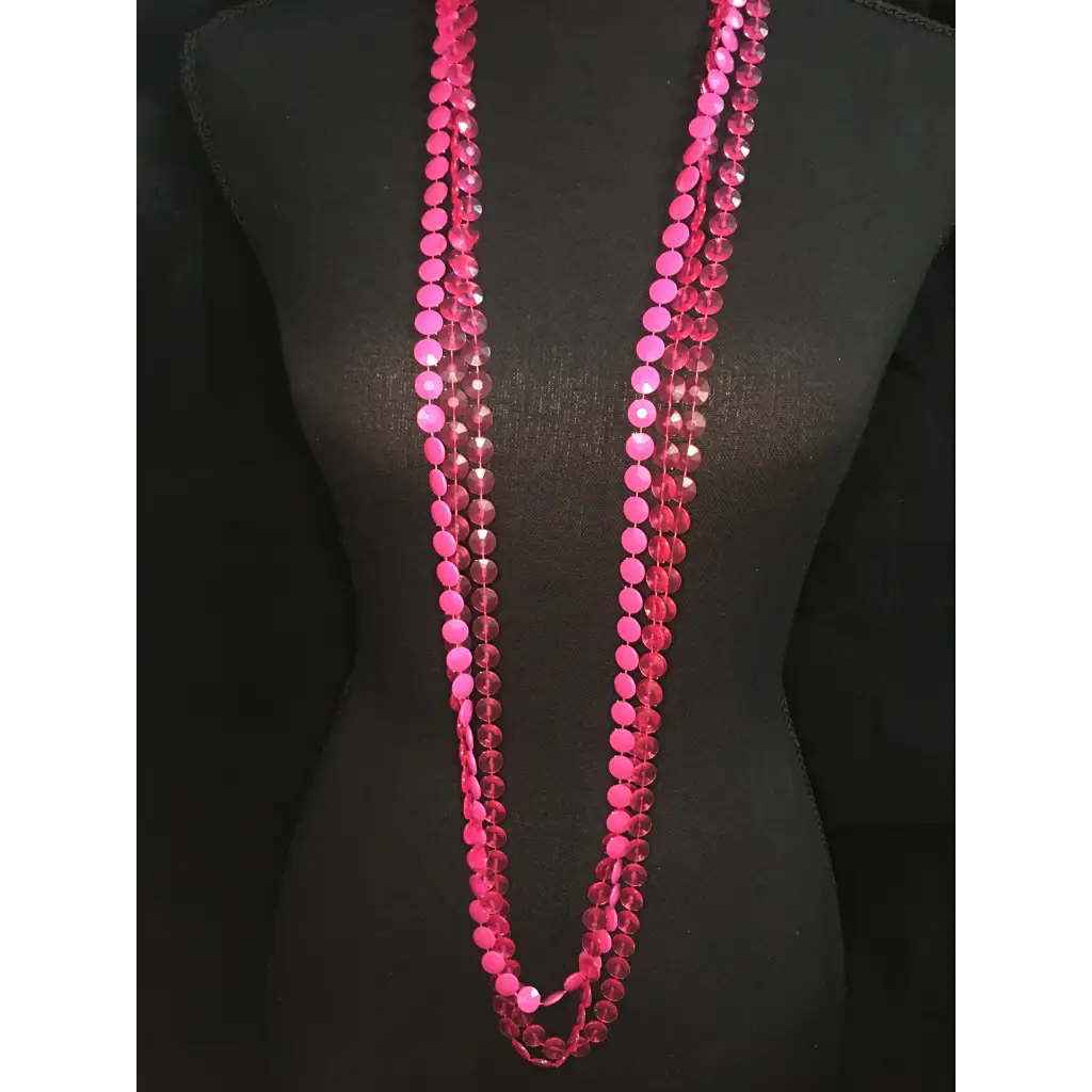 Long Pink Necklace with Matching Clip-on Earrings - Pleasant Ridge Shop