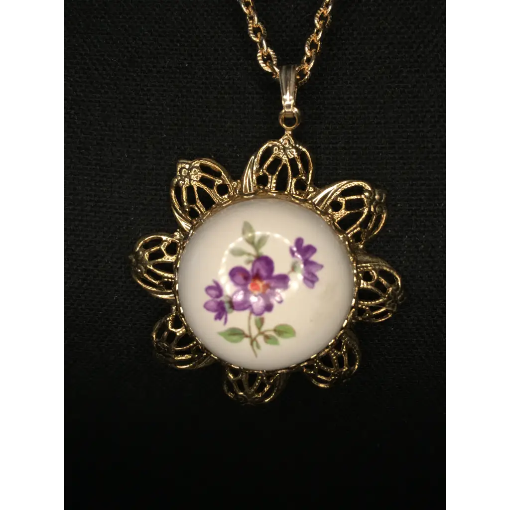 Purple Flowers Enamel Pendant Necklace - Pleasant Ridge Shop