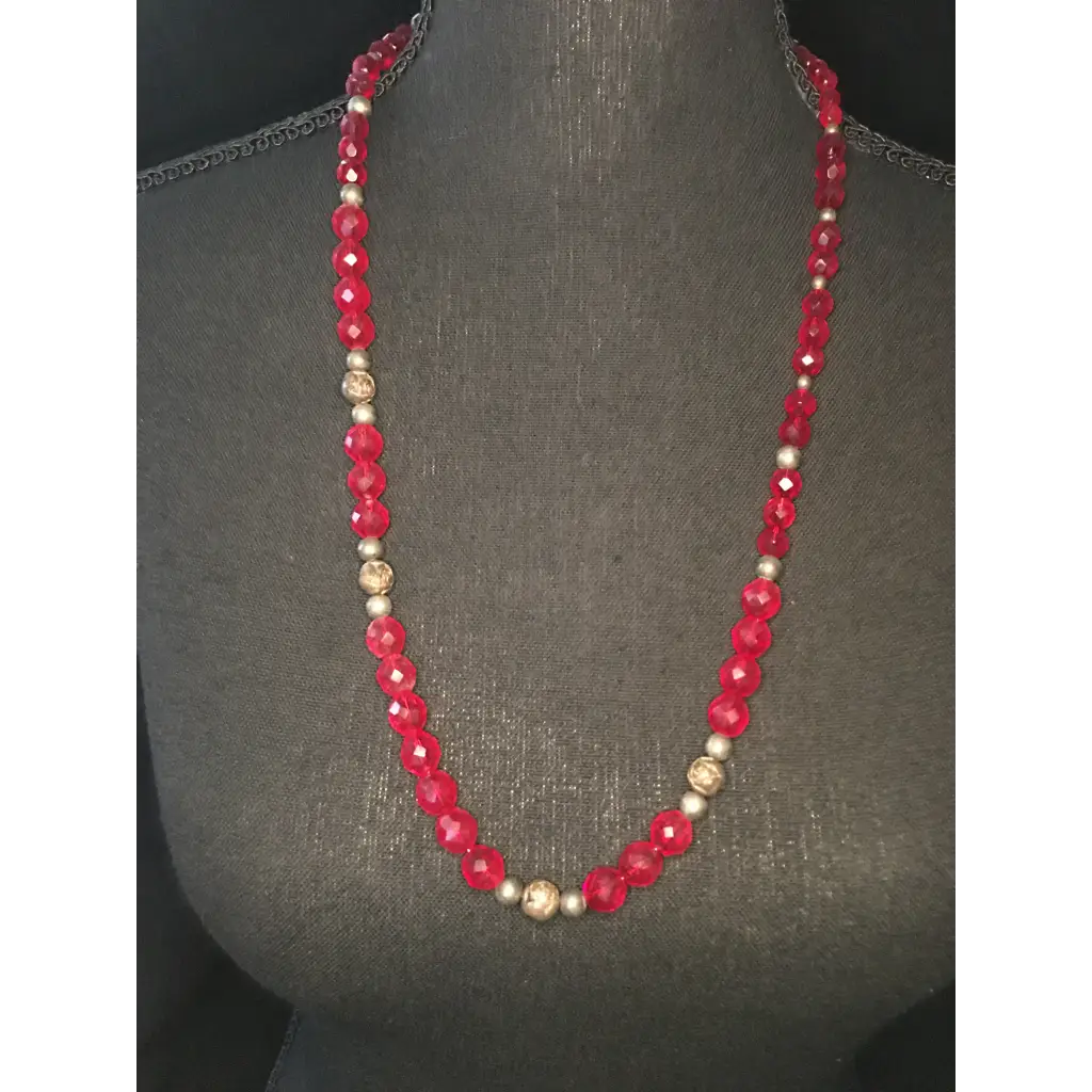 Red and Silver Bead Necklace - Pleasant Ridge Shop